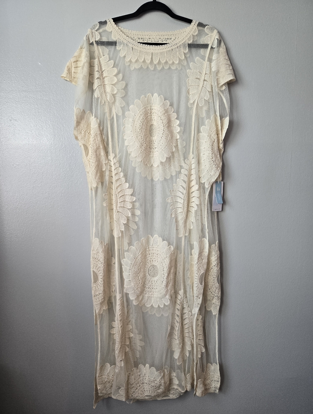 NWT Cupshe Cream Floral Crochet Lace Mesh Sheer Maxi Swimsuit Cover-up OS